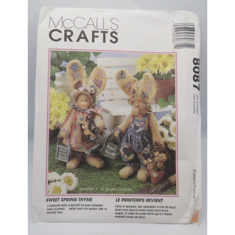 McCall's Crafts 8087 Bunny Plush Doll Clothes 16" Tall 1996 Country Folk Art